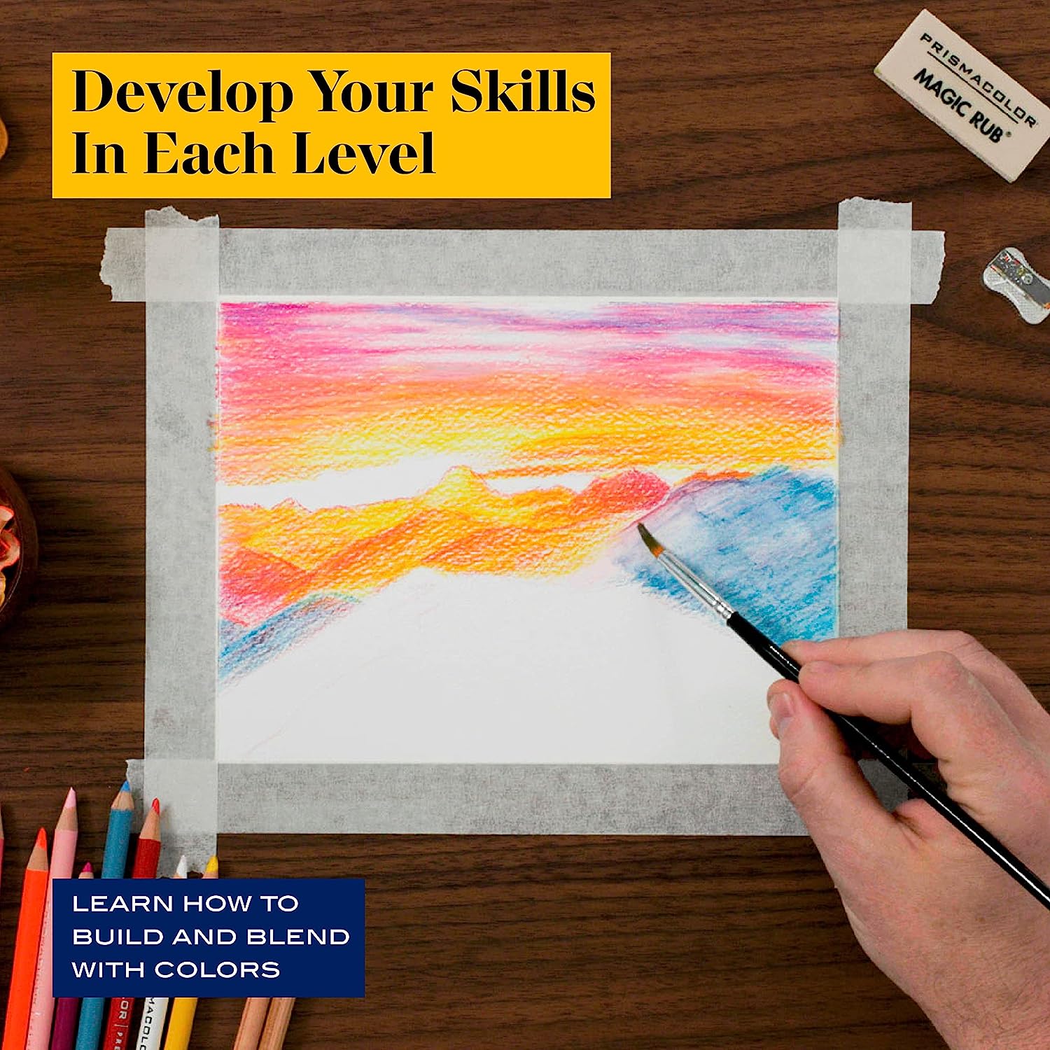 Prismacolor Technique, Art Supplies and Digital Art Lessons, Nature Drawing Set, Level 2, Includes Colored / Watercolor Pencils, Brush Markers, and More, Sunset Landscape Drawing, 27 Ct - Image 3